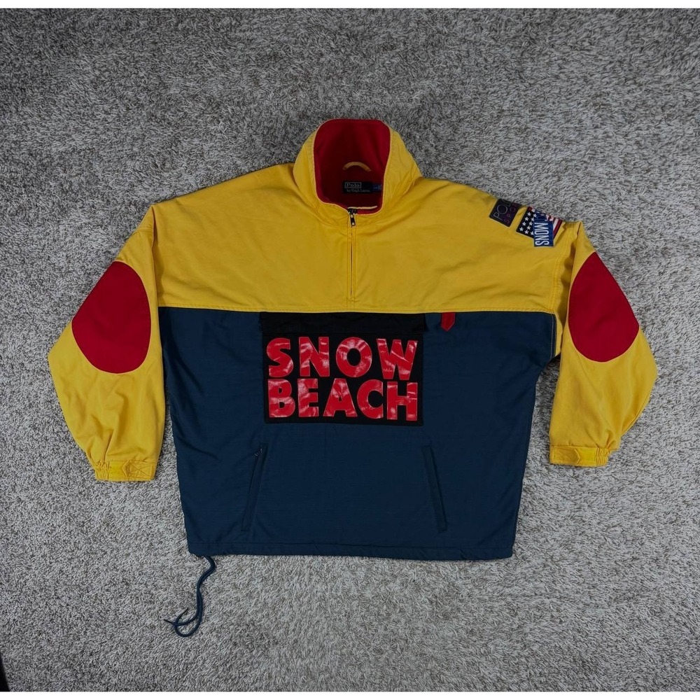 Polo Ralph Lauren Snow Beach Pullover Jacket Large Deep Water/Chrome Yellow
